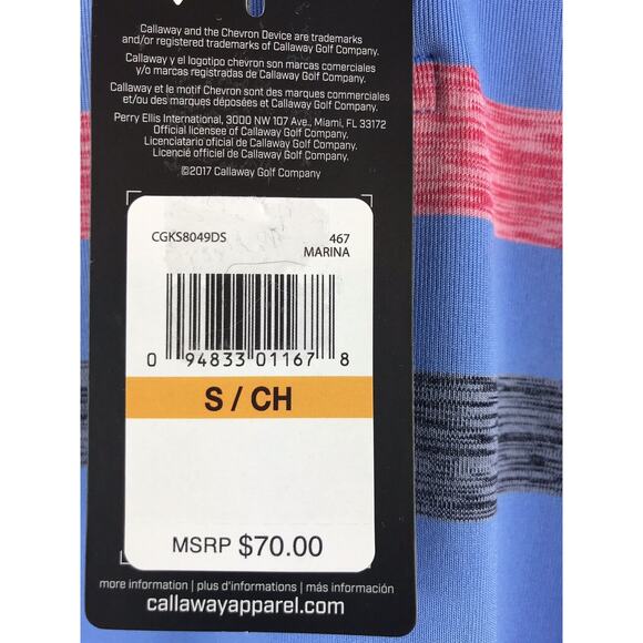 Callaway Mens Small Opti-Dri Marina Blue Stripe SS Golf Polo Size Small $70 - Picture 5 of 6
